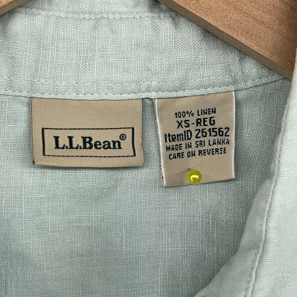 LL BEAN Shirt Womens XS Camp Washable Linen Button Up Short Sleeve Woven Green - Picture 5 of 12